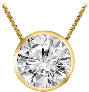 0.5 Carat 14K White Gold Round Diamond Bezel Solitaire Pendant Necklace D-E Color I1 Clarity