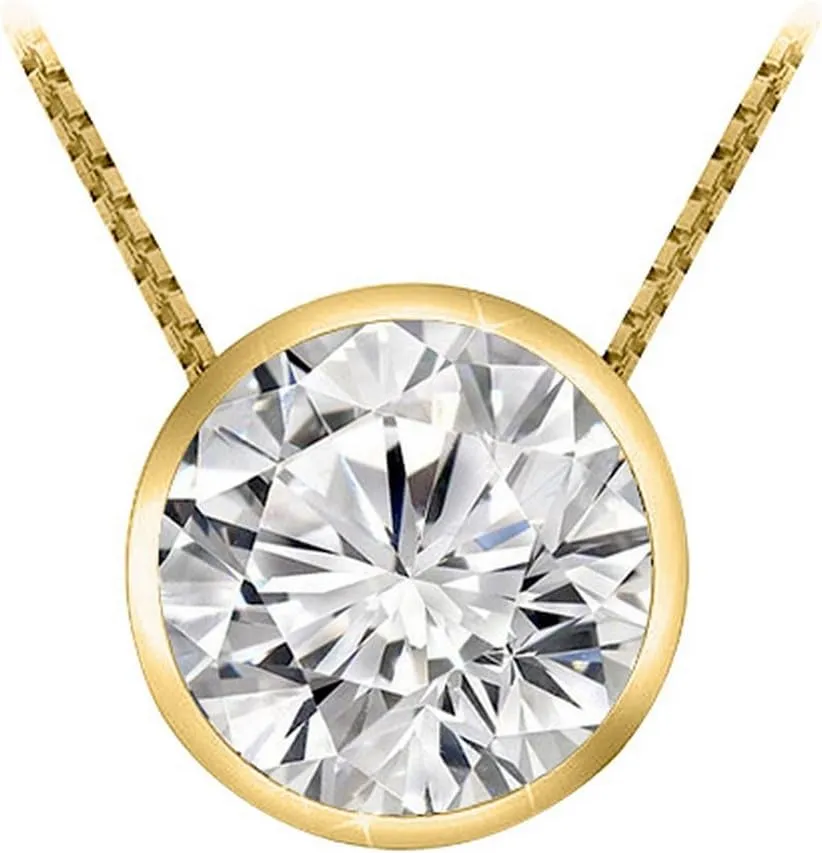 0.5 Carat 14K White Gold Round Diamond Bezel Solitaire Pendant Necklace D-E Color I1 Clarity
