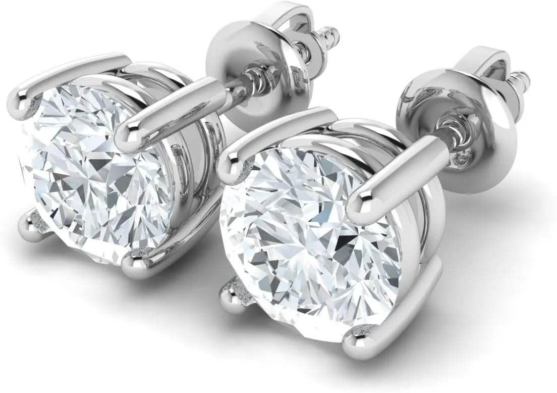 0.50 to 5.00 Carat IGI Certified Lab Grown Round Cut Diamond Studs Earrings 14k White/Yellow Gold 4 Prong Screwback Jewelry Gift Box Packaging (E-F Color, VS1-VS2 Clarity)