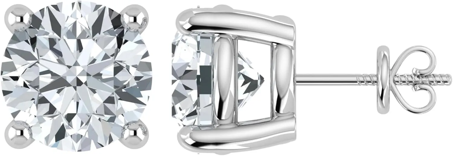 0.50 to 5.00 Carat IGI Certified Lab Grown Round Cut Diamond Studs Earrings 14k White/Yellow Gold 4 Prong Screwback Jewelry Gift Box Packaging (E-F Color, VS1-VS2 Clarity)