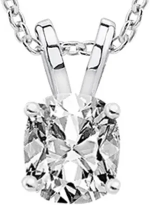 0.74 Carat 14K White Gold Cushion Diamond Solitaire Pendant Necklace I Color VS2 Clarity
