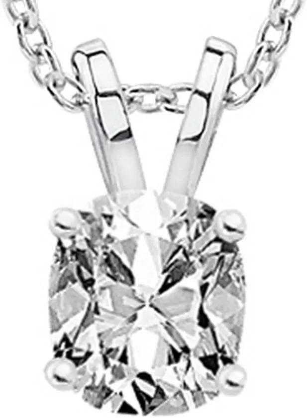 0.74 Carat 14K White Gold Cushion Diamond Solitaire Pendant Necklace I Color VS2 Clarity
