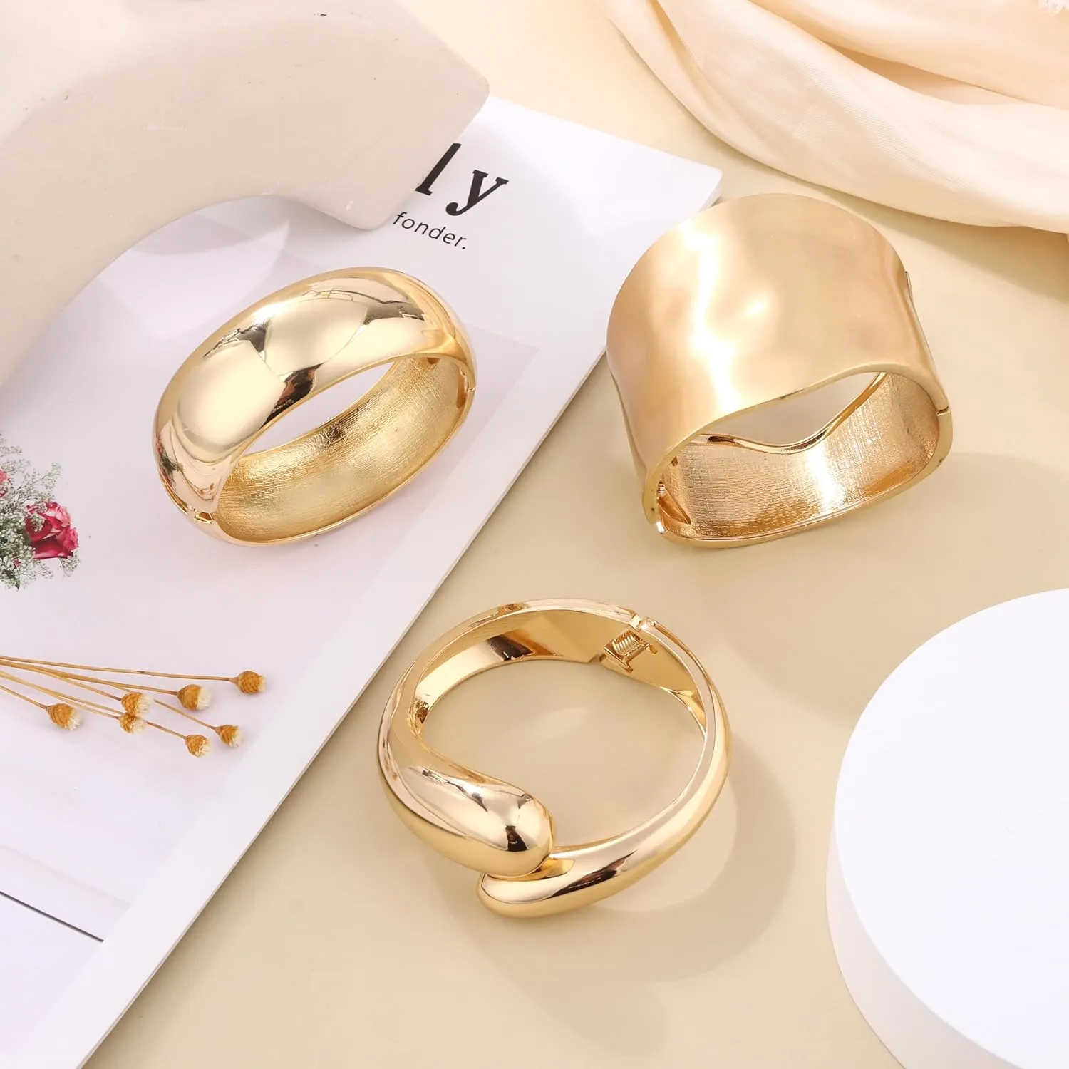 1-3PCS Gold Cuff Bracelets for Women Wide Gold Bangle Bracelet Trendy Chunky Cuff Bangle Bracelets Irregular Statement Wrist Cuff Wrap Bracelet Jewelry