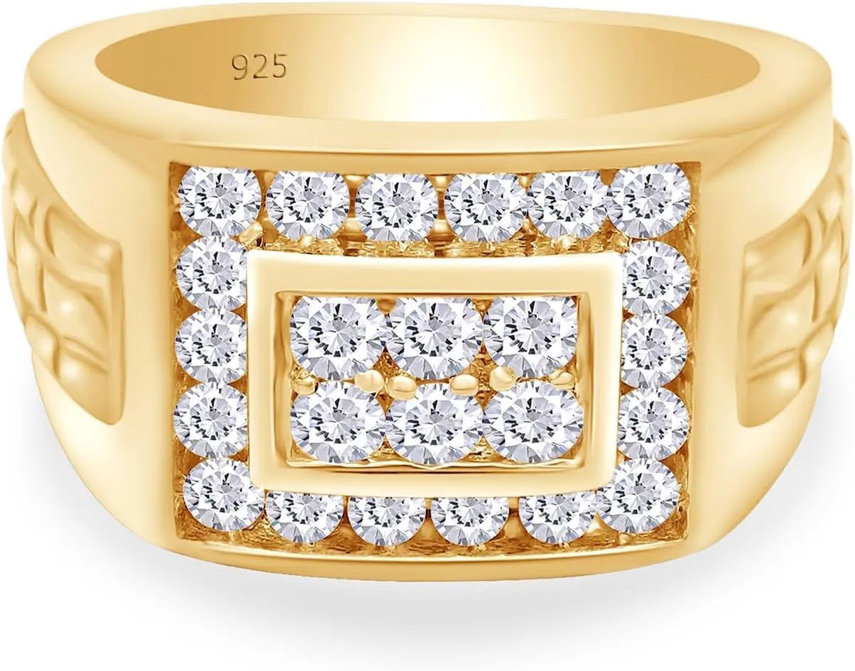 1.00 Carat (ctw) Lab Created Moissanite & Lab Grown Diamond Cluster Nugget Men's Wedding Band Ring In 14K Gold Plated 925 Sterling Silver Jewelry (1 Cttw)