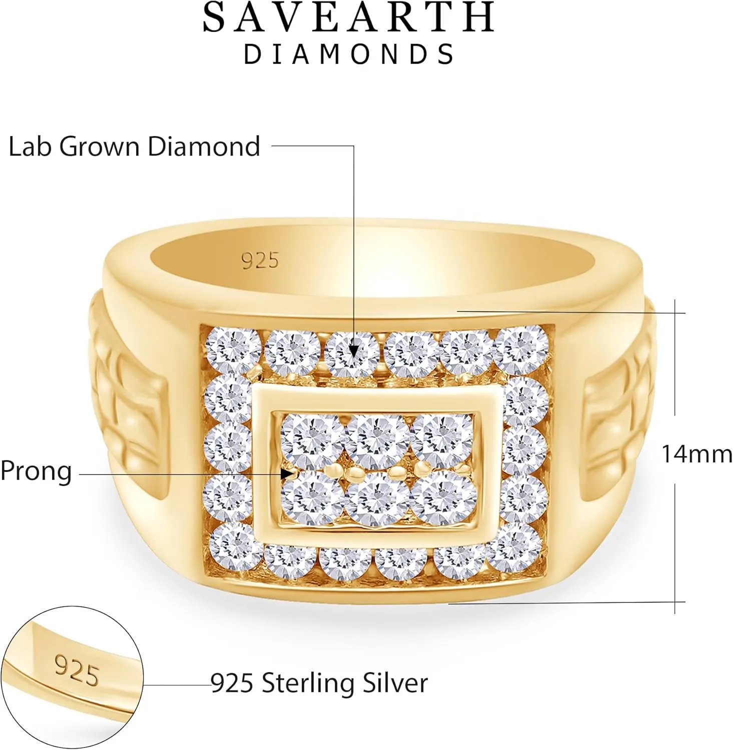1.00 Carat (ctw) Lab Created Moissanite & Lab Grown Diamond Cluster Nugget Men's Wedding Band Ring In 14K Gold Plated 925 Sterling Silver Jewelry (1 Cttw)
