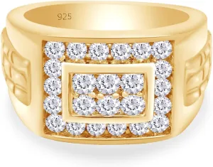 1.00 Carat (ctw) Lab Created Moissanite & Lab Grown Diamond Cluster Nugget Men's Wedding Band Ring In 14K Gold Plated 925 Sterling Silver Jewelry (1 Cttw)