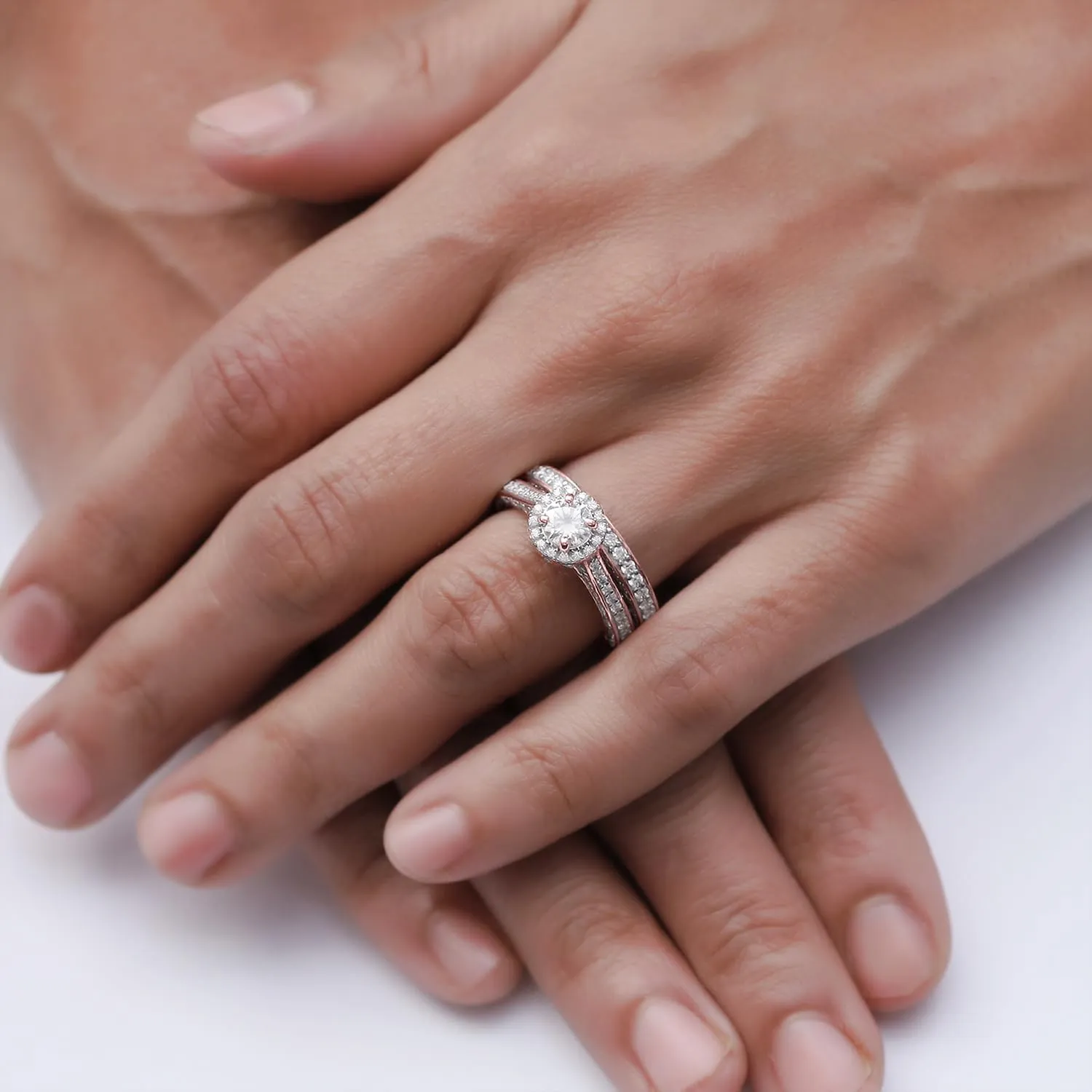 1.33 Cttw Halo Vintage Style Bridal Set Ring in Moissanite Or Lab Grown Diamond Engagement Wedding Ring For Women In 14K Gold Plated Sterling Silver