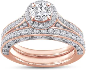 1.33 Cttw Halo Vintage Style Bridal Set Ring in Moissanite Or Lab Grown Diamond Engagement Wedding Ring For Women In 14K Gold Plated Sterling Silver