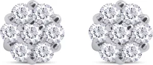1/4 ct to 1 ct 925 Sterling Silver, Lab Grown Diamond Flower Cluster Stud Earrings Round Shape Push Back Prong - Setting 0.25-1 Cttw, G-H/VS-SI