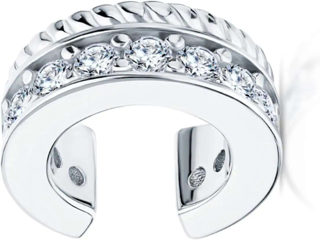 14k Gold Diamond(0.13ct) Ear Cuff, Double Row Conch Earring, Non-Pierced Single Cuff, Elegant Jewelry Gift for Her.