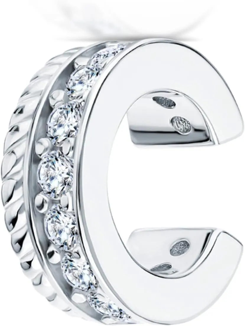 14k Gold Diamond(0.13ct) Ear Cuff, Double Row Conch Earring, Non-Pierced Single Cuff, Elegant Jewelry Gift for Her.
