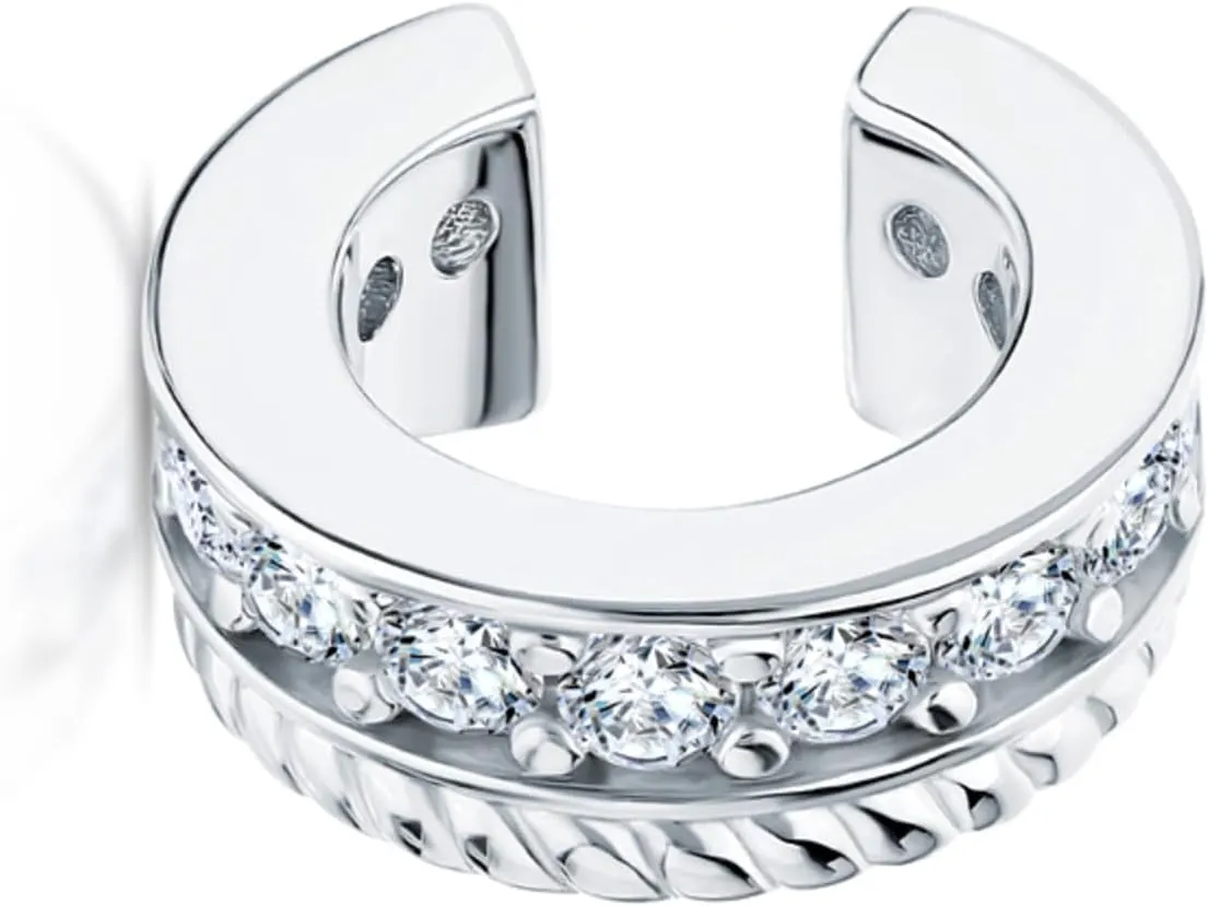14k Gold Diamond(0.13ct) Ear Cuff, Double Row Conch Earring, Non-Pierced Single Cuff, Elegant Jewelry Gift for Her.