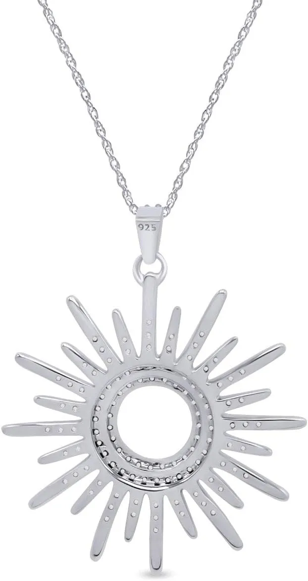 14k Gold Over Sterling Silver White Cubic Zirconia Sunburst Pendant Necklace