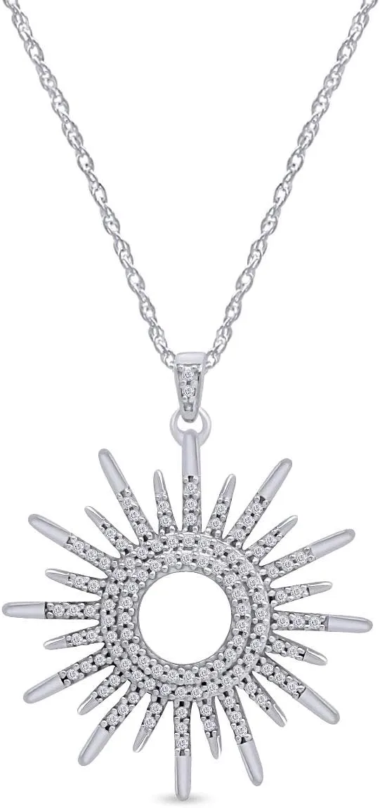 14k Gold Over Sterling Silver White Cubic Zirconia Sunburst Pendant Necklace