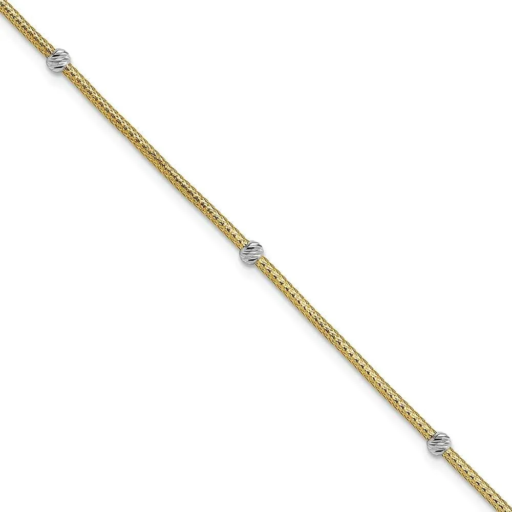 14k Gold Two-Tone Woven Flexible D/C Beads Bracelet