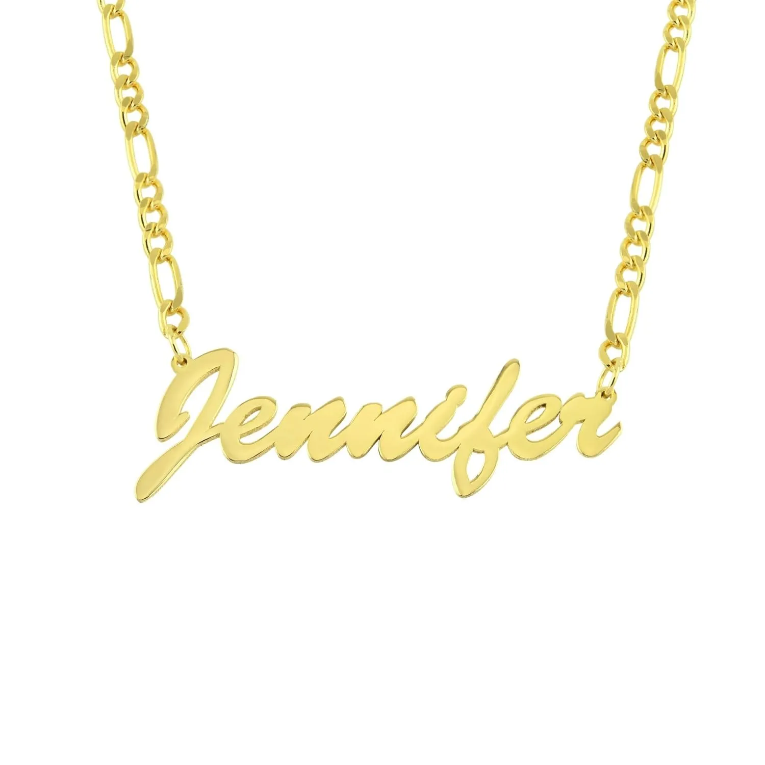 14K Solid Gold Figaro Chain Custom Name Necklace, Personalized Gifts, Customize Name Pendant, Birthday Christmas Gift