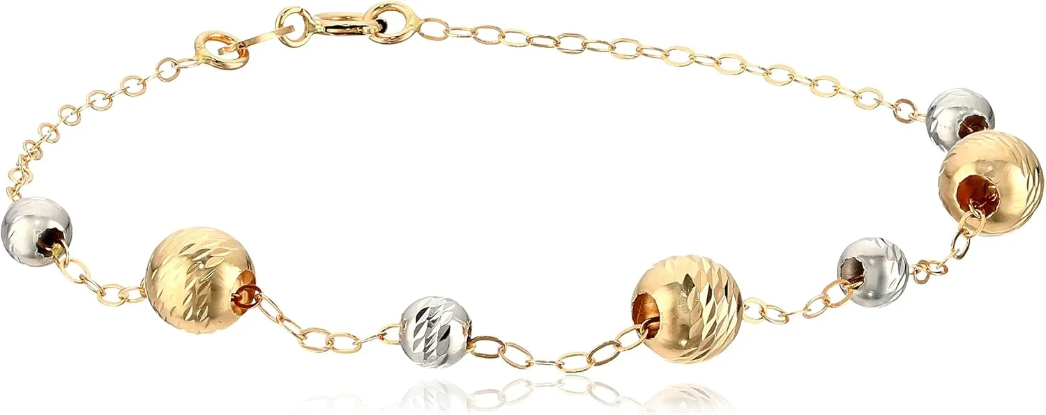 14k Two-Tone Gold Italian Beaded Station Bracelet, 7.25"