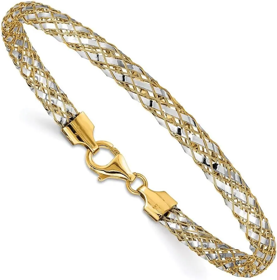 14k Two Tone Gold Woven Mesh Bracelet Fine Jewelry For Women Gifts For Her, 7.5"