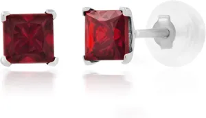 14k White or Yellow Gold Square Stud Earrings for Women with Princess Cut Gemstone 4 mm Birthstone and Push Backs by MAX   STONE