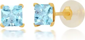 14k White or Yellow Gold Square Stud Earrings for Women with Princess Cut Gemstone 4 mm Birthstone and Push Backs by MAX   STONE