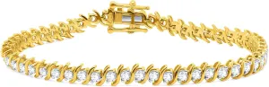 14K Yellow Gold Round Diamond S-Link Tennis Bracelet For Women (3.08 Ct), 7-Inch