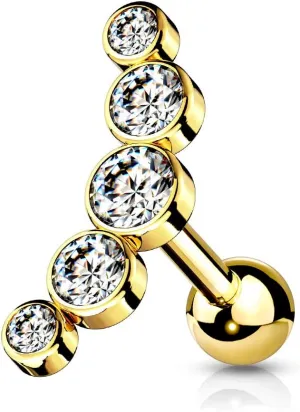 16 Gauge 5-Round Gem Set Curve Top 316L Surgical Steel Cartilage Barbell Studs