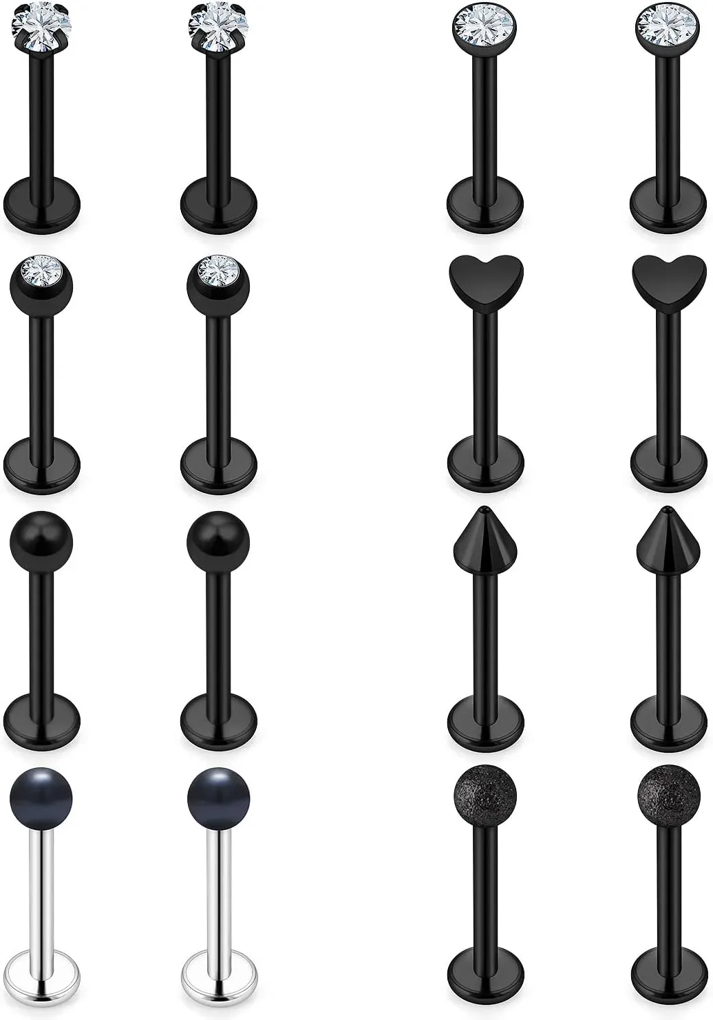 16G Lip Rings for Women Stainless Steel Lip Rings Studs Medusa Labret Monroe Piercing Jewelry Tragus Helix Cartilage Forward Earrings Piercing Jewelry for Men 3mm CZ Diamonds Lip Ring 8 Pairs