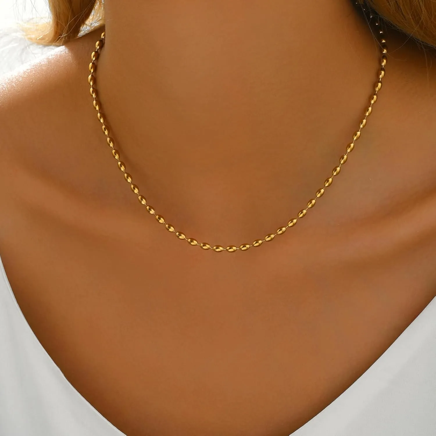 18K Gold Plated Beaded Necklaces for Women Dainty Circle Coin Butterfly Star Drop Cute Tassel Choker Chain Trendy Stainless Steel Jewelry