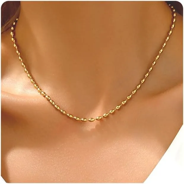 18K Gold Plated Beaded Necklaces for Women Dainty Circle Coin Butterfly Star Drop Cute Tassel Choker Chain Trendy Stainless Steel Jewelry