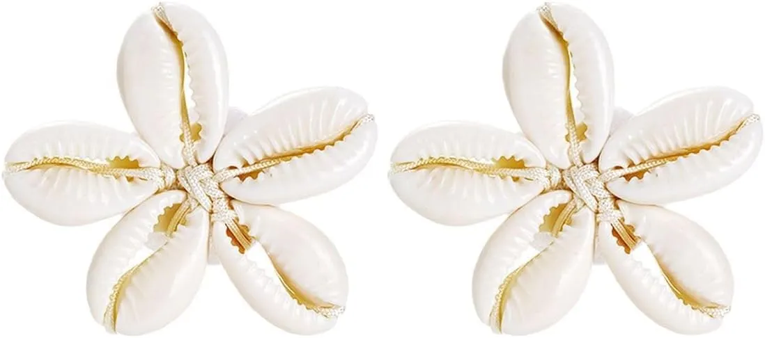 18K Gold Plated Boho Natural Cowrie Shell Flower Earrings  Handmade Beach Dangle Earrings for Women, Summer Coastal Statement Jewelry
