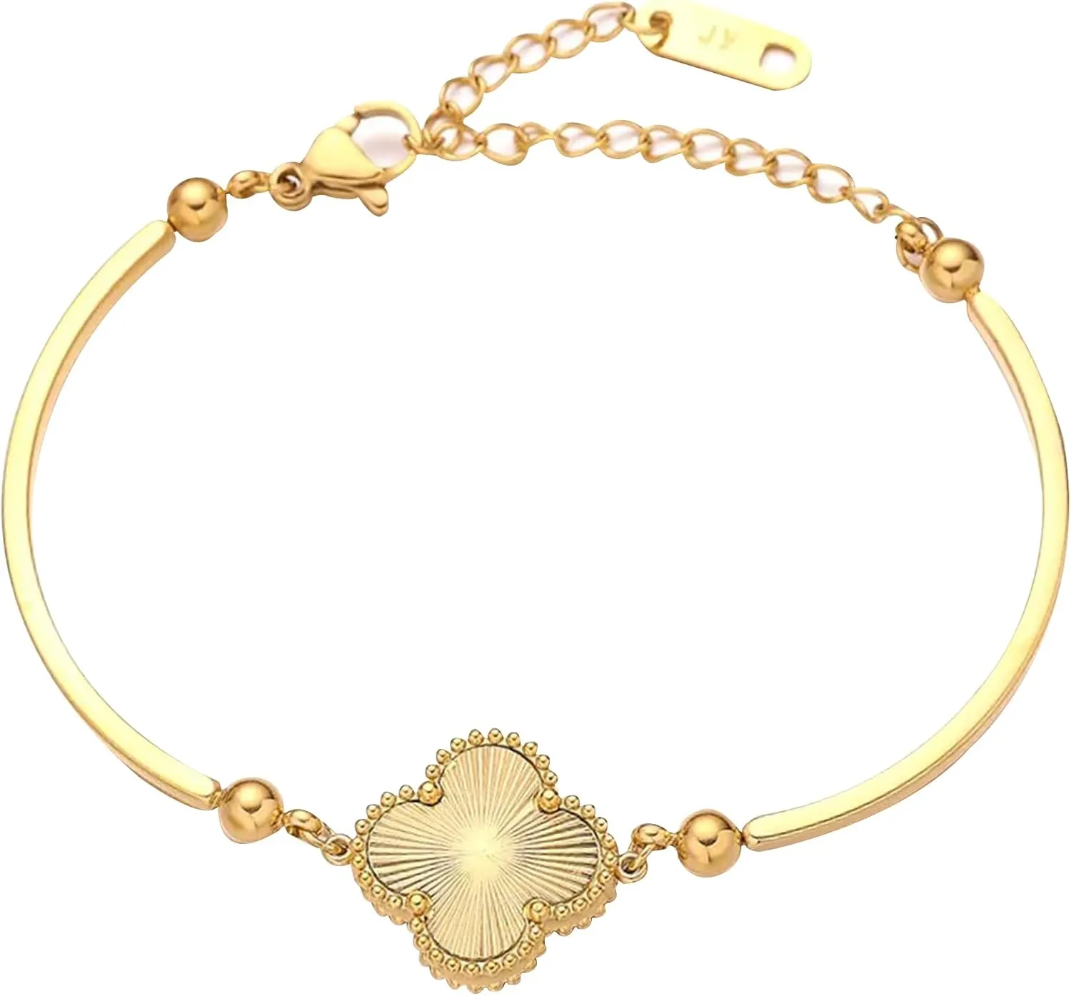 18K Gold Stainless Steel Bracelet with Sun Ray/Clove Charm, Chain Link Accents