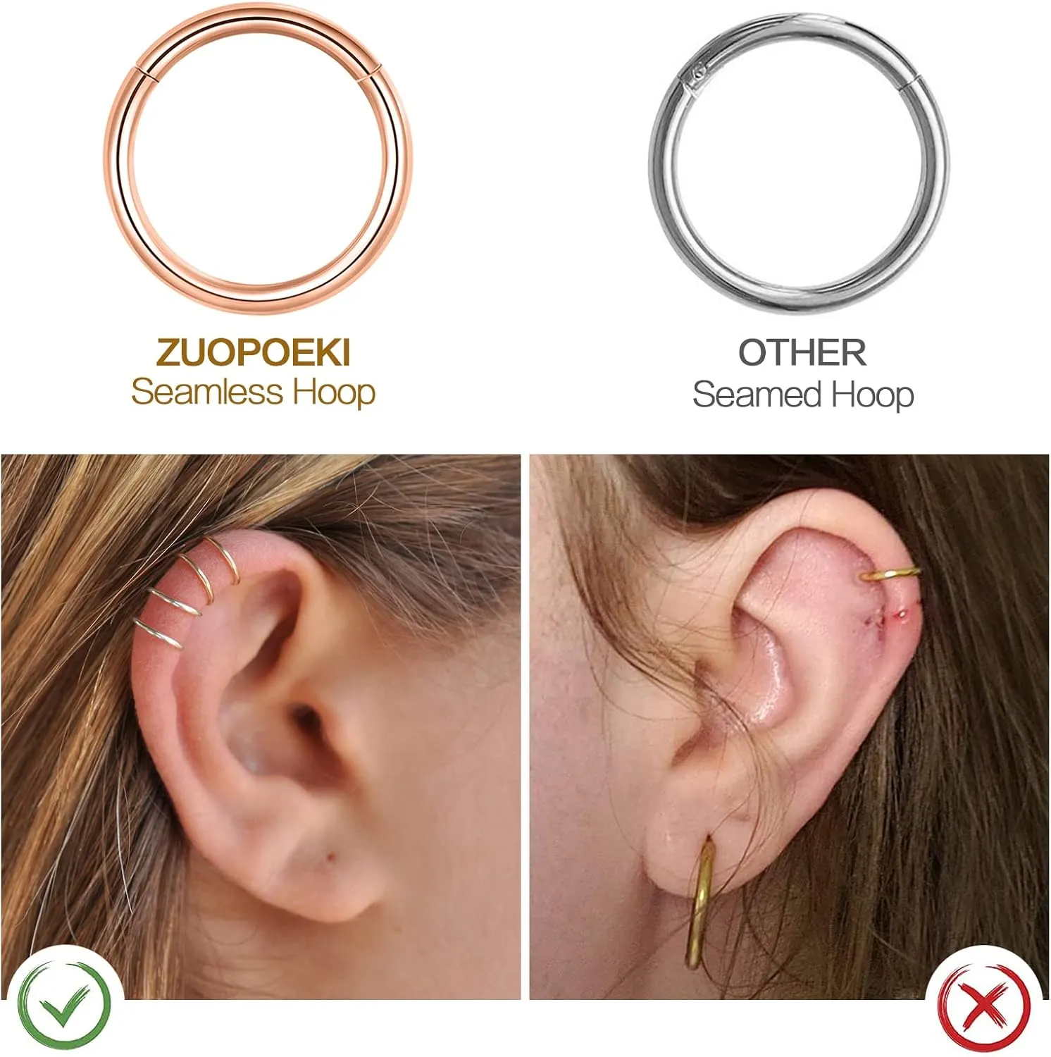 2 Pcs Nose Rings Hoops Surgical Steel 14G 16G 18G 20G Septum Rings Helix Conch Hoop Gold Silver Black Body Piercing Jewelry for Women