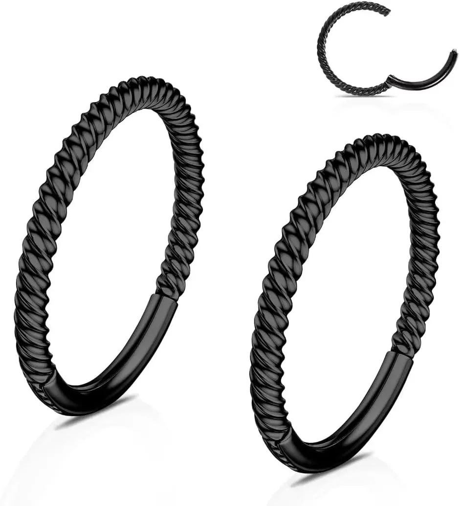 20G 18G 16G 14G Hinged Nose Rings Hoops: 2 Pcs Surgical Steel Seamless Twisted CZ Nose Rings Clicker for Septum Lip Piercing Cartilage Helix Tragus Conch Rook Daith Lobe Earrings 6mm 7mm 8mm 9mm 10mm 12mm Body Piercing Jewelry