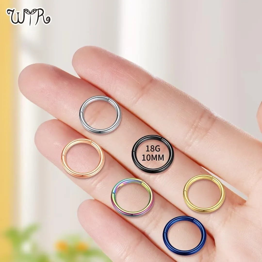 20G 18G 16G 14G Hoop Nose Rings: 7mm 8mm 9mm 10mm 12mm 2 Pcs Surgical Steel Septum Rings Clicker for Lip Cartilage Helix Tragus Conch Rook Daith Lobe Seamless Hoop Unisex Hinged Body Piercing Jewelry