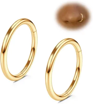 20G 18G 16G 14G Hoop Nose Rings: 7mm 8mm 9mm 10mm 12mm 2 Pcs Surgical Steel Septum Rings Clicker for Lip Cartilage Helix Tragus Conch Rook Daith Lobe Seamless Hoop Unisex Hinged Body Piercing Jewelry