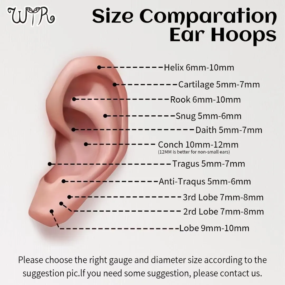 20G 18G 16G 14G Hoop Nose Rings: 7mm 8mm 9mm 10mm 12mm 2 Pcs Surgical Steel Septum Rings Clicker for Lip Cartilage Helix Tragus Conch Rook Daith Lobe Seamless Hoop Unisex Hinged Body Piercing Jewelry