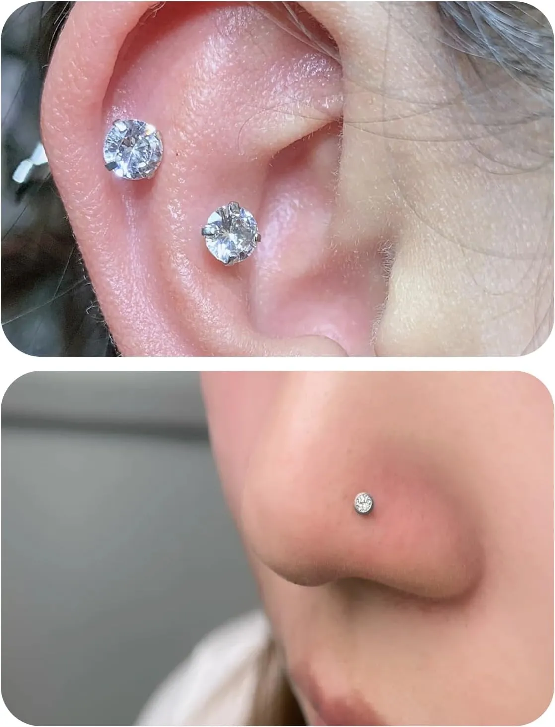 20G 18G 16G Threadless Push in Nose Rings Studs Flat Back Studs Earrings Surgical Stainless Steel Opal Nose Rings Stud Tragus Helix Conch Cartilage Earrings Piercing Jewelry For Women Men