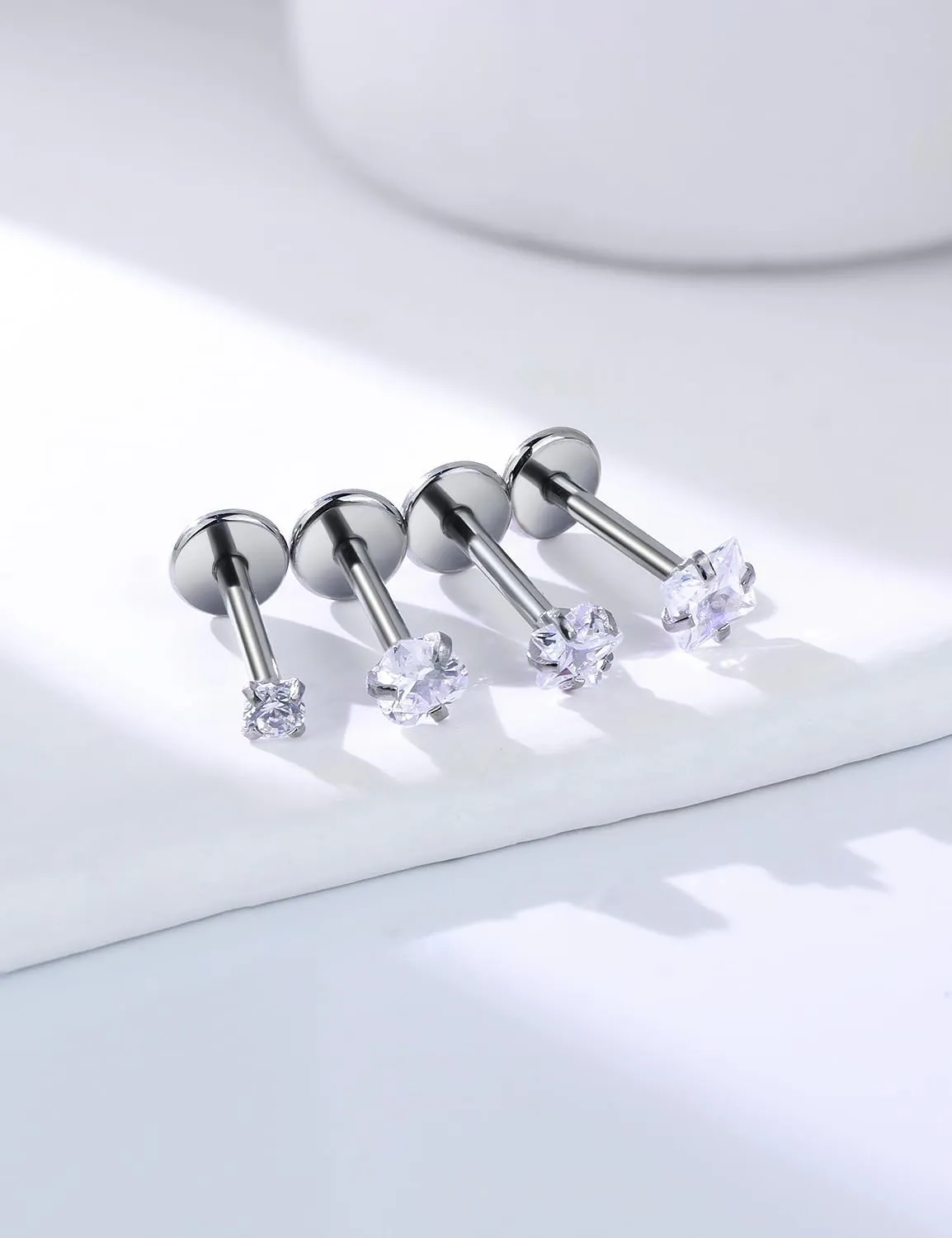 20G 18G 16G Threadless Push in Nose Rings Studs Flat Back Studs Earrings Surgical Stainless Steel Opal Nose Rings Stud Tragus Helix Conch Cartilage Earrings Piercing Jewelry For Women Men