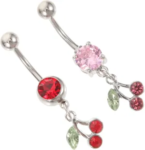 2Pcs Cherry Belly Button Rings Navel Piercing Jewelry Fun Charming Dangling Cherry Design for Festivals Everyday Style