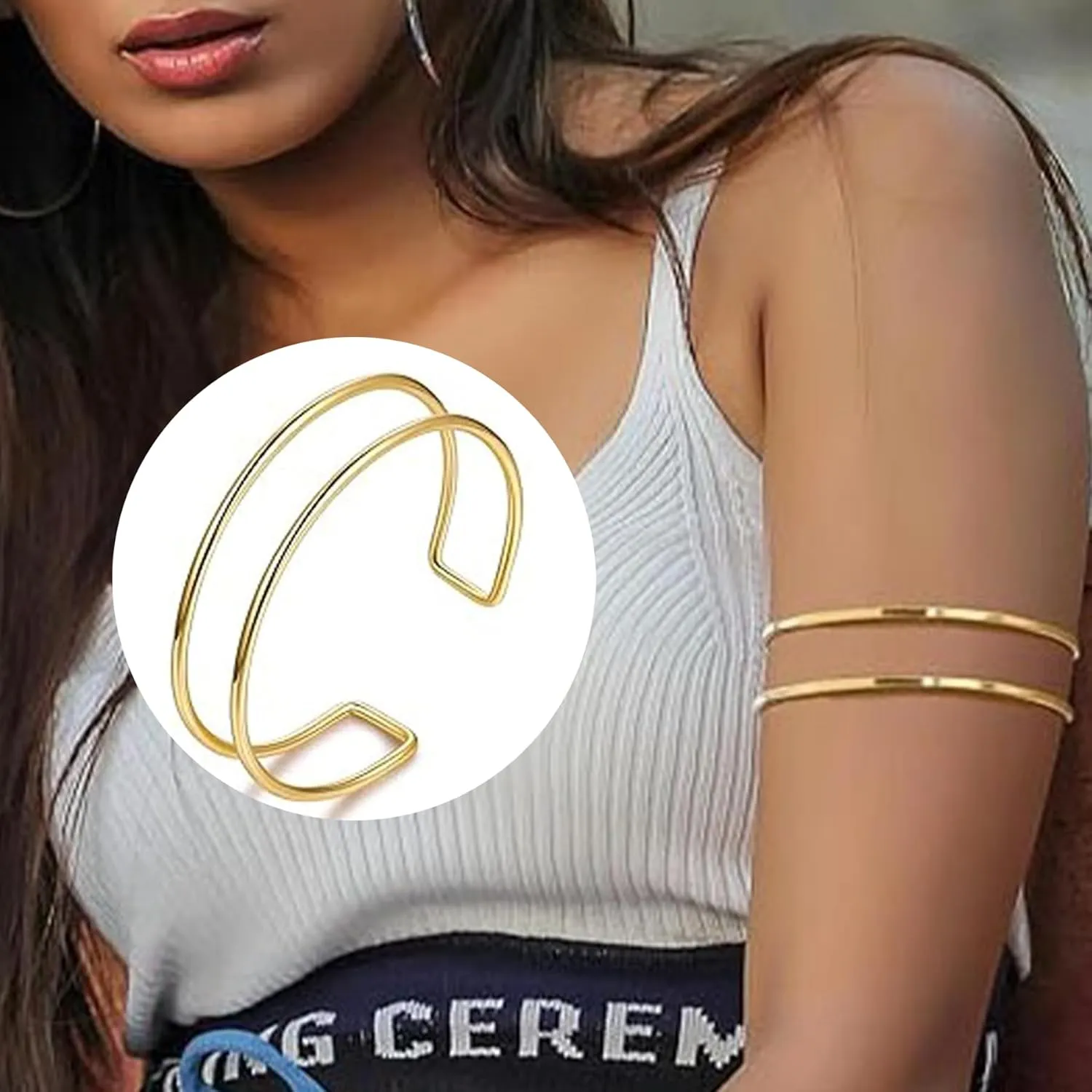2Pcs Minimalist Simple Swirl Upper Arm Cuff Bracelets for Women Girls Arm Bangle Armlets Adjustable