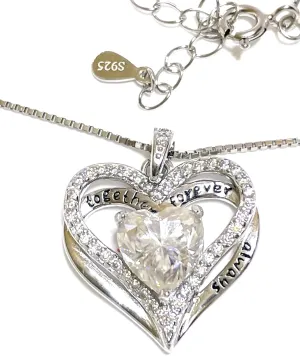 3 carat Diamond Heart Necklace Pendant SOLID Sterling SILVER PLATINUM 18k WHITE GOLD Vermel Luxury Heart Shaped Jewelry for woman Birthday Anniversary Solitaire Diamond gift for her Together Forever