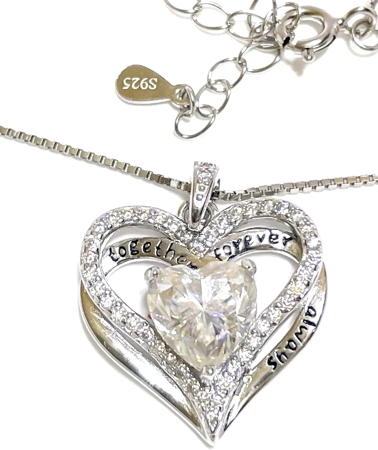 3 carat Diamond Heart Necklace Pendant SOLID Sterling SILVER PLATINUM 18k WHITE GOLD Vermel Luxury Heart Shaped Jewelry for woman Birthday Anniversary Solitaire Diamond gift for her Together Forever
