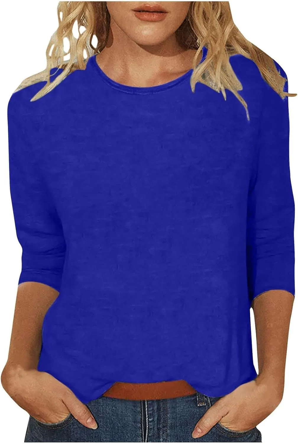 3/4 Length Sleeve Shirts for Women 2024 Casual Summer Blouses Three Quarter Length Crewneck Cute Tops Loose Pullover