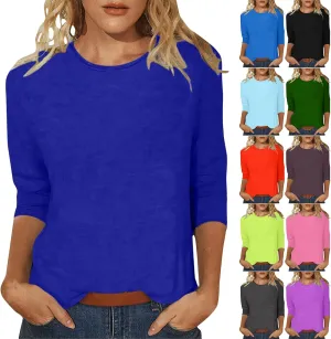3/4 Length Sleeve Shirts for Women 2024 Casual Summer Blouses Three Quarter Length Crewneck Cute Tops Loose Pullover