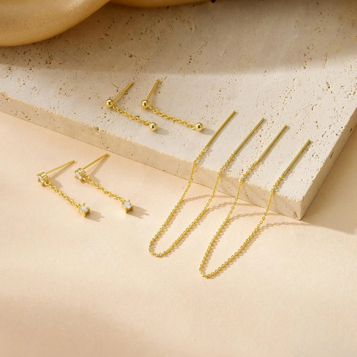 3/4 Pairs Gold Earrings for Women 14k Gold Hoop Earrings Set Chain Earrings Dainty Cubic Zirconia Earrings Studs Trendy Earrings for Women Jewelry