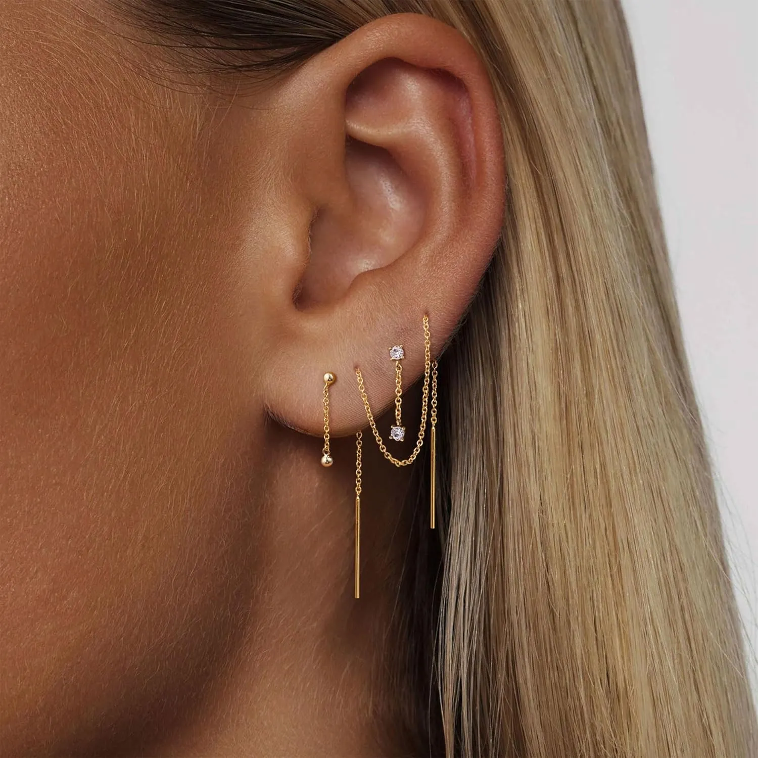 3/4 Pairs Gold Earrings for Women 14k Gold Hoop Earrings Set Chain Earrings Dainty Cubic Zirconia Earrings Studs Trendy Earrings for Women Jewelry