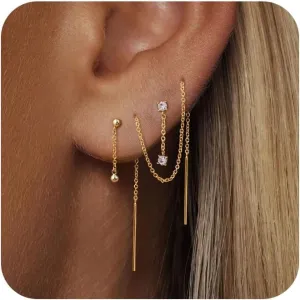 3/4 Pairs Gold Earrings for Women 14k Gold Hoop Earrings Set Chain Earrings Dainty Cubic Zirconia Earrings Studs Trendy Earrings for Women Jewelry