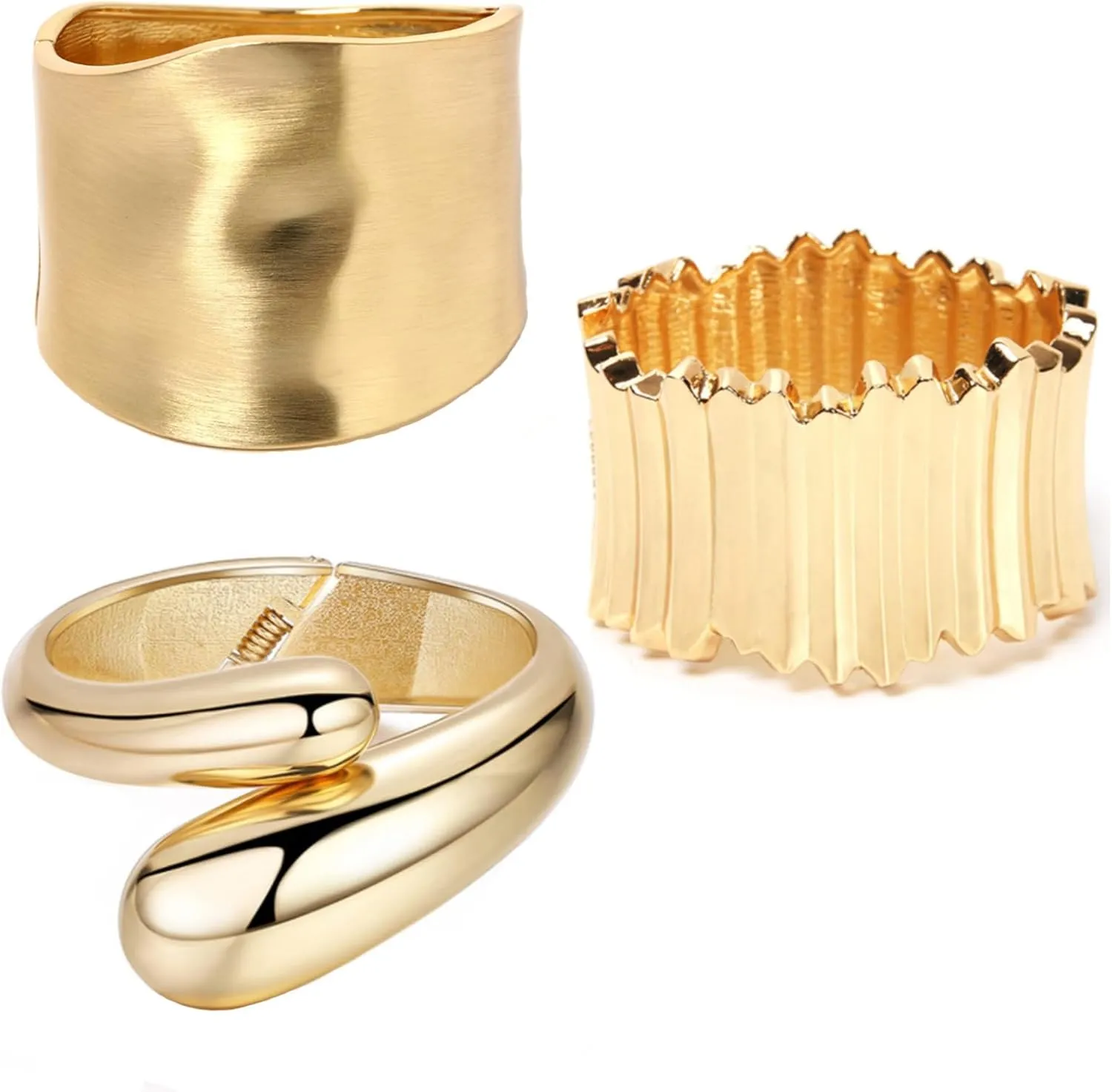 3Pcs 18K Gold Bracelets for Women Gifts Trendy Stuff Fashion Chunky Gold Cuff Bracelet for Gifts Hinge Gold Bangle Bracelets Gold Wrist Cuffs Christmas Gifts for Women