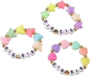 3pcs Big Sister Bracelets Set, 3 Style Colorful Acrylic Initial Beaded Bracelets with Butterfly Star Heart Charm Letter Jewelry Female Accessories for Big Sisters Gift