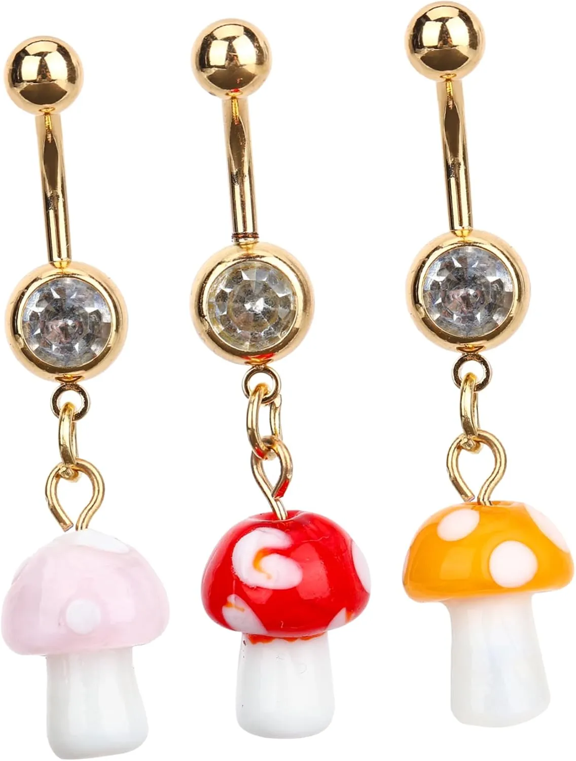 3pcs Colored Mushroom Navel Ring Mushrooms Cute Belly Button Piercing Navel Rings Women Belly Button Ring Mushroom Belly Ring Belly Jewelry Belly Rings Belly Piercings Alloy